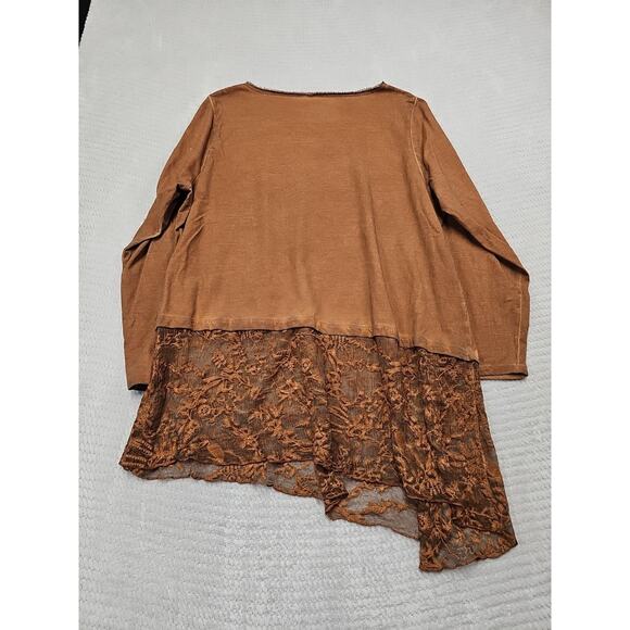 Soft Surroundings Shirt Womens 3X Brown Lace Trim Acid Washed - Picture 6 of 7